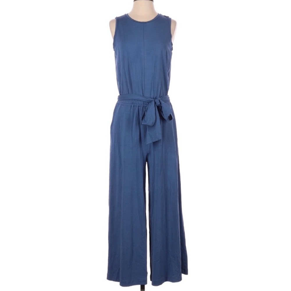 Banana Republic Sleeveless Rayon Viscose Blue Belted Wide Leg Jumpsuit 4
